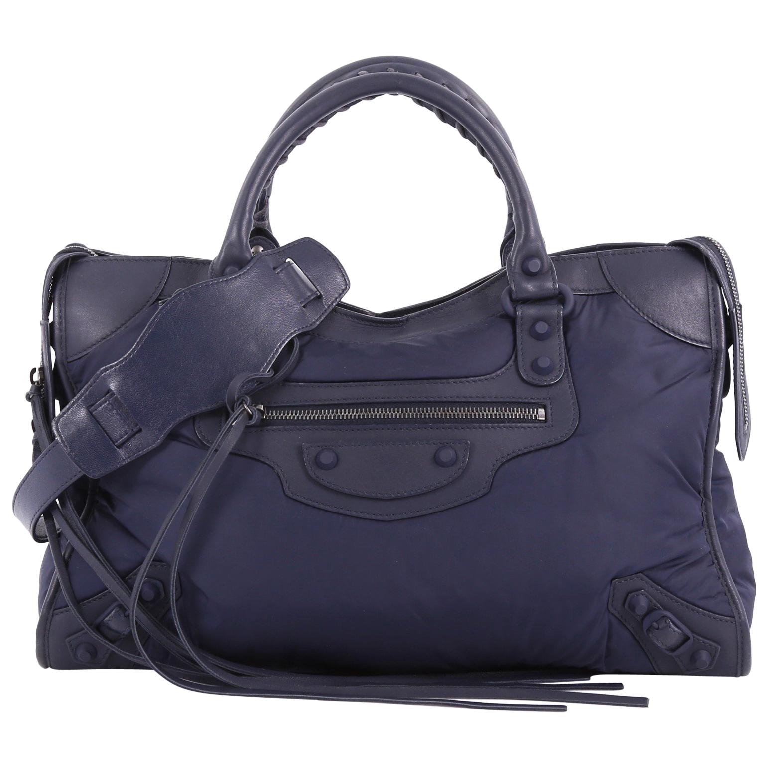 Balenciaga City Classic Studs Handbag Nylon Medium