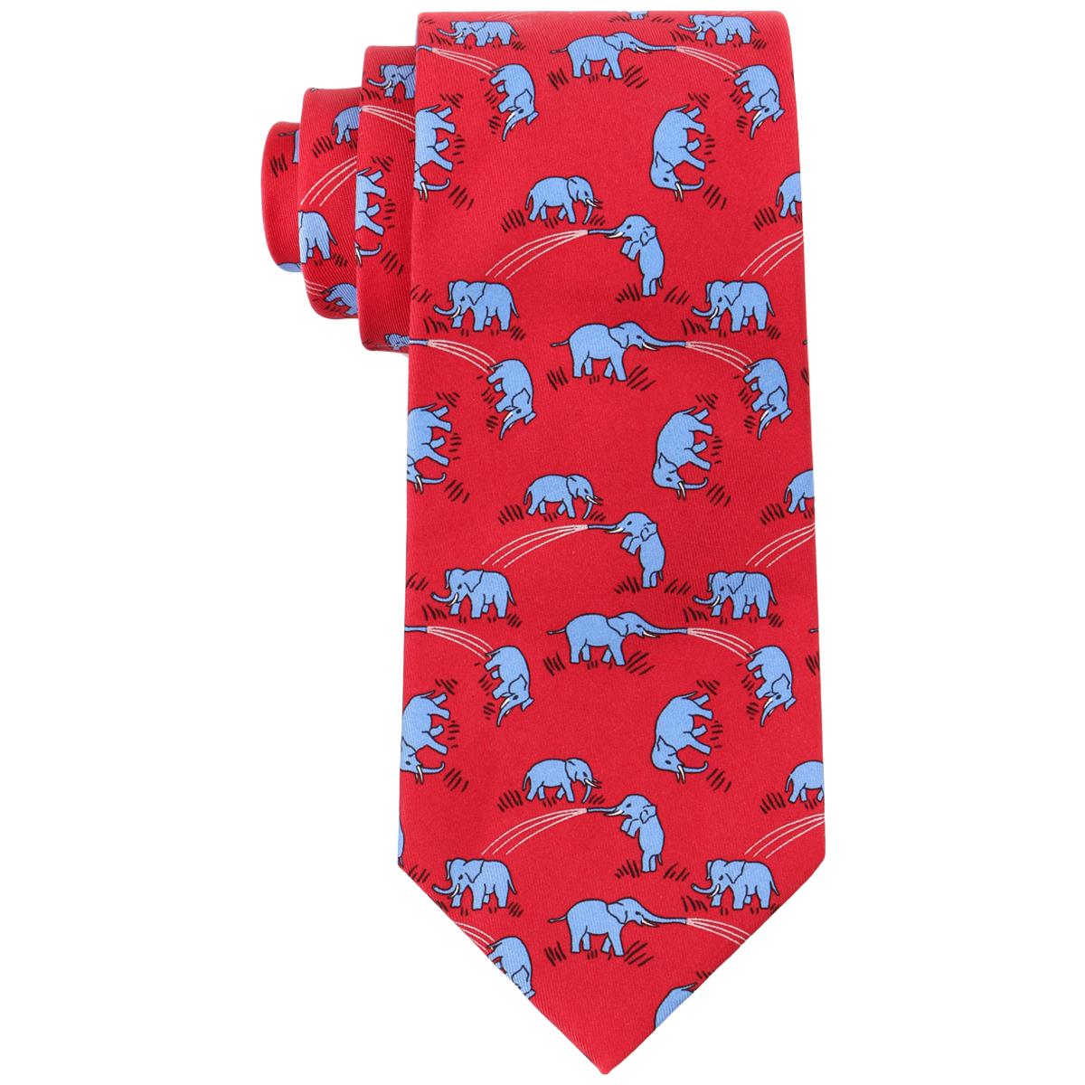 HERMES Red & Blue Elephant Print 5 Fold Silk Necktie Tie 7111 OA