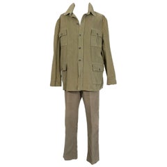 Men’s British Khaki Moleskin Norfolk Hunting Jacket and Trouser Set - XL, 1960s