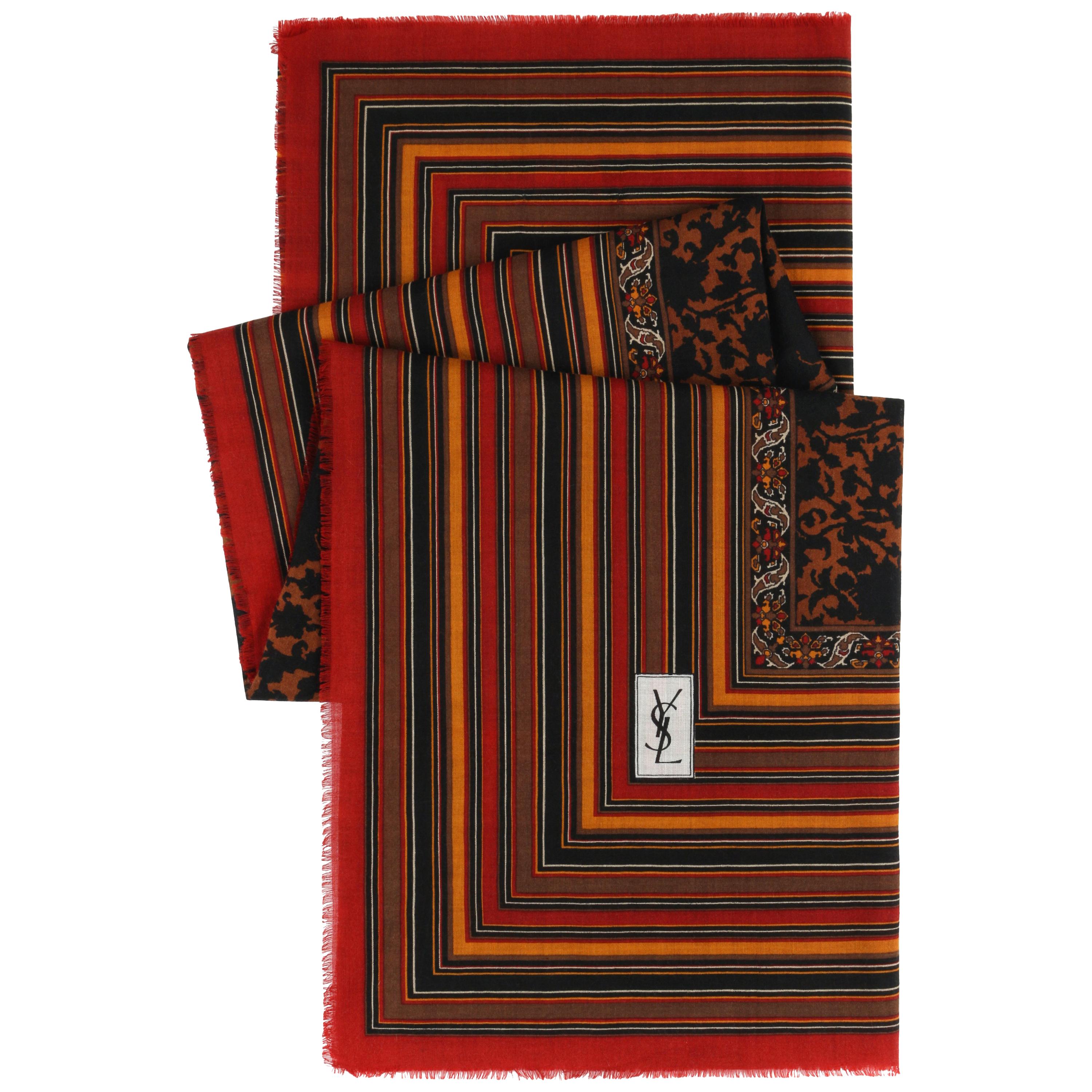 YVES SAINT LAURENT Foulards A/W 1983 YSL Striped and Floral Wool Silk Scarf  / Wrap For Sale at 1stDibs | ysl silk scarf, yves st laurent foulard