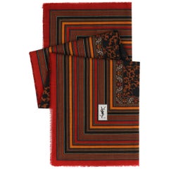 YVES SAINT LAURENT Foulards A/W 1983 YSL Striped & Floral Wool Silk Scarf / Wrap
