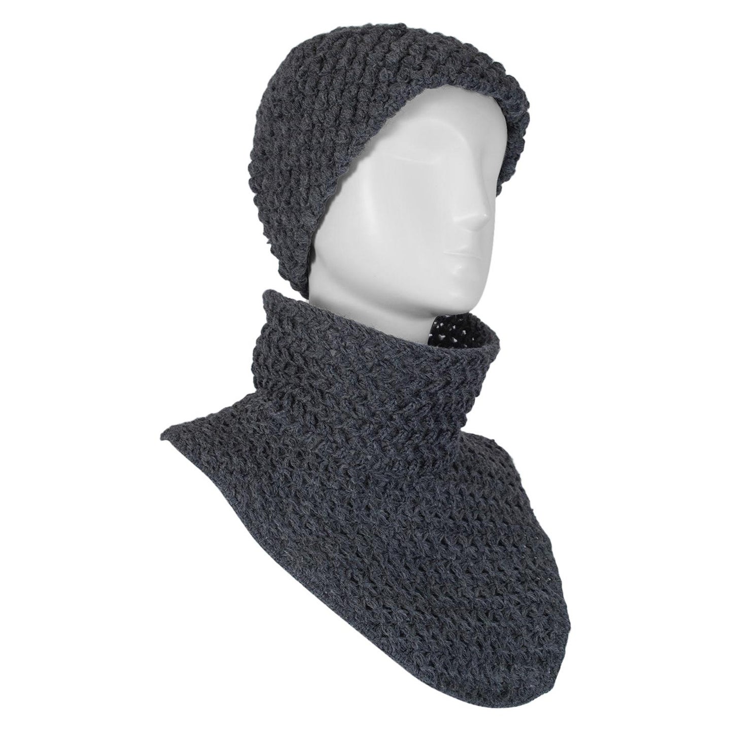 BH Wragge Charcoal Gray Knit Beanie Hat and Funnel Neckcloth Dickey - M, 1965 For Sale