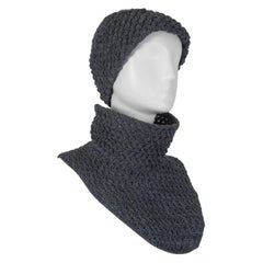 BH Wragge Charcoal Gray Knit Beanie Hat and Funnel Neckcloth Dickey - M, 1965