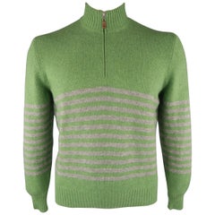 BRUNELLO CUCINELLI Size 40 Green & Grey Stripe Cashmere Sweater