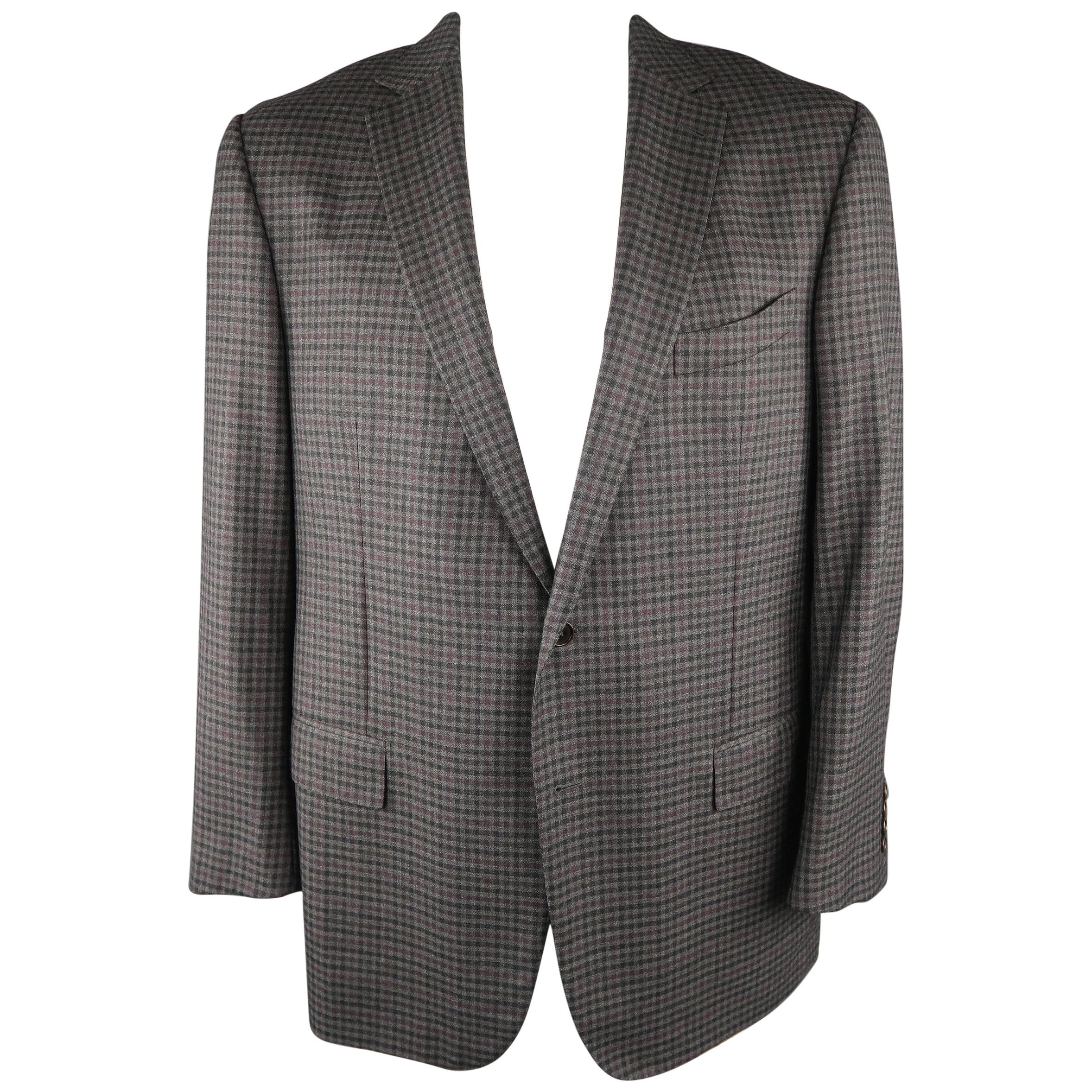 ERMENEGILDO ZEGNA 48 Regular Dark Gray Checkered Wool Sport Coat