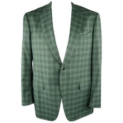 ISAIA 48 Long Green Plaid Wool Sport Coat