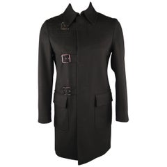 JOHN BARTLETT 38 Black Solid Wool Long Coat