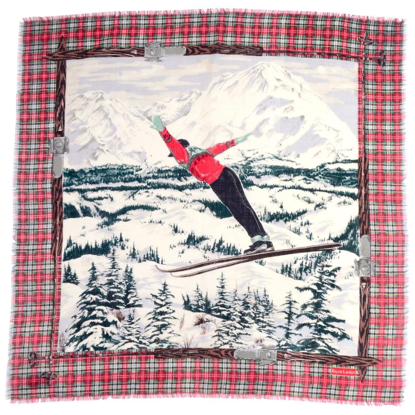 1980's Ralph Lauren Novelty Winter Ski Scarf Plaid Wool