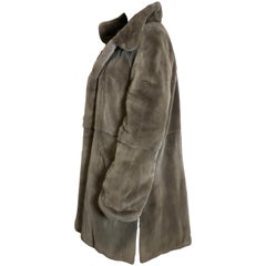 Sheared velvet mink fur 3/4 jacket, coat. Light gray.