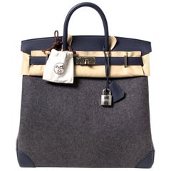 Hermès Blue Clemence Leather Haut A Courroies Birkin 45 HAC S27h9a