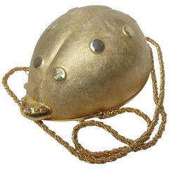 Opulent Gilt Metal Lady Bug Evening Bag Made in Italy c 1970