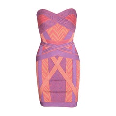 Herve Leger Colorblock Arden B Chevron Pattern Strapless Bandage Dress S