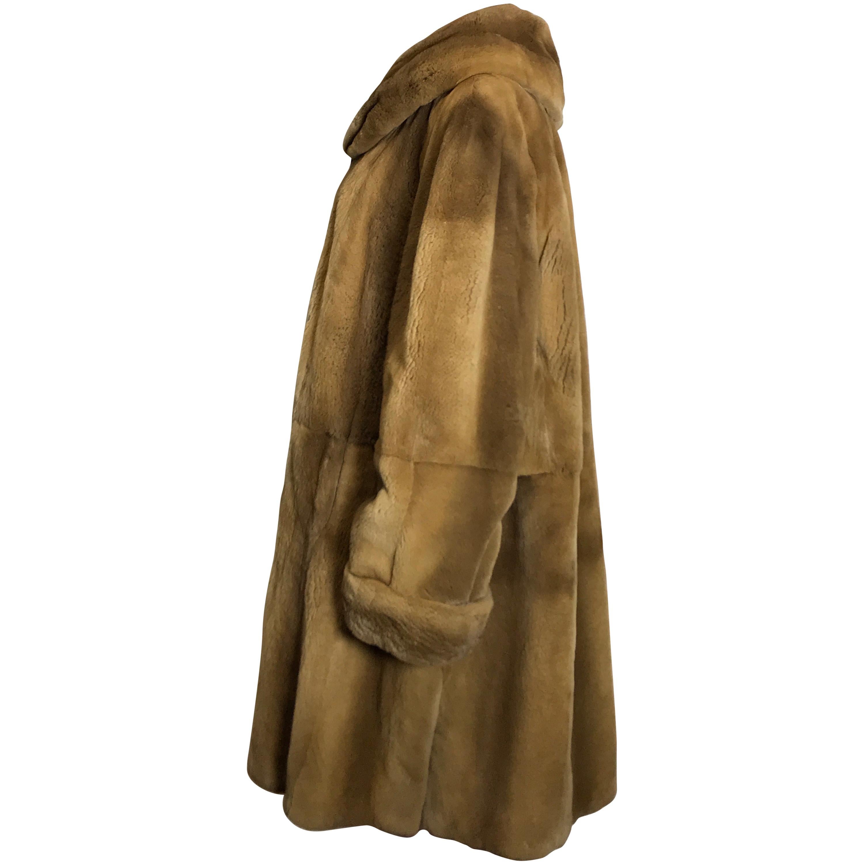 Sheared velvet mink fur by Marco Gianotti 3/4 jacket, coat. Tan/beige. For Sale