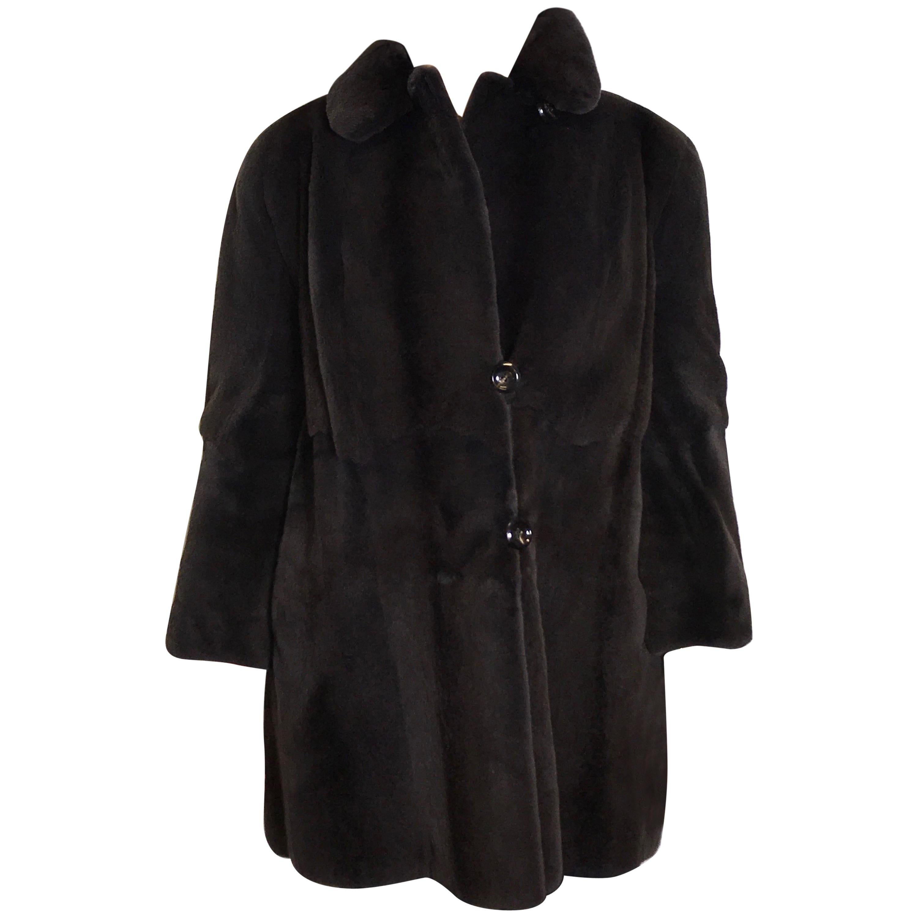 Sheared velvet silk mink fur jacket by FECHNER. Black/dark gray. (6) For Sale