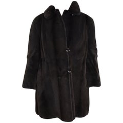 Sheared velvet silk mink fur jacket by FECHNER. Black/dark gray. (6)