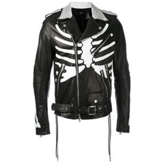 Amiri Studded Skeleton-Painted Leather Moto Jacket