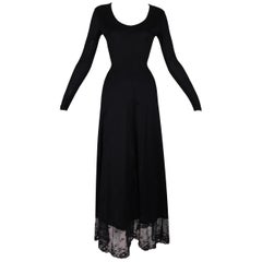 Vintage Unworn F/W 1993 Dolce & Gabbana Runway Black L/S Mesh Trim Gown Dress