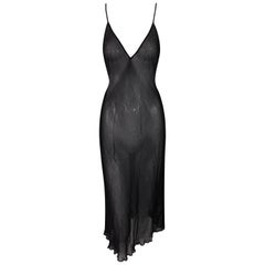 1990's Fendi by Karl Lagerfeld Sheer Black Plunging V Neck Slip Dress