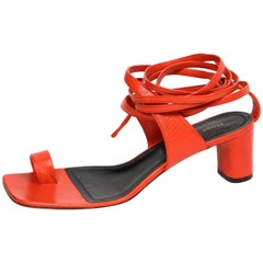 CELINE by PHOEBE PHILO red leather wrap around runway sandals