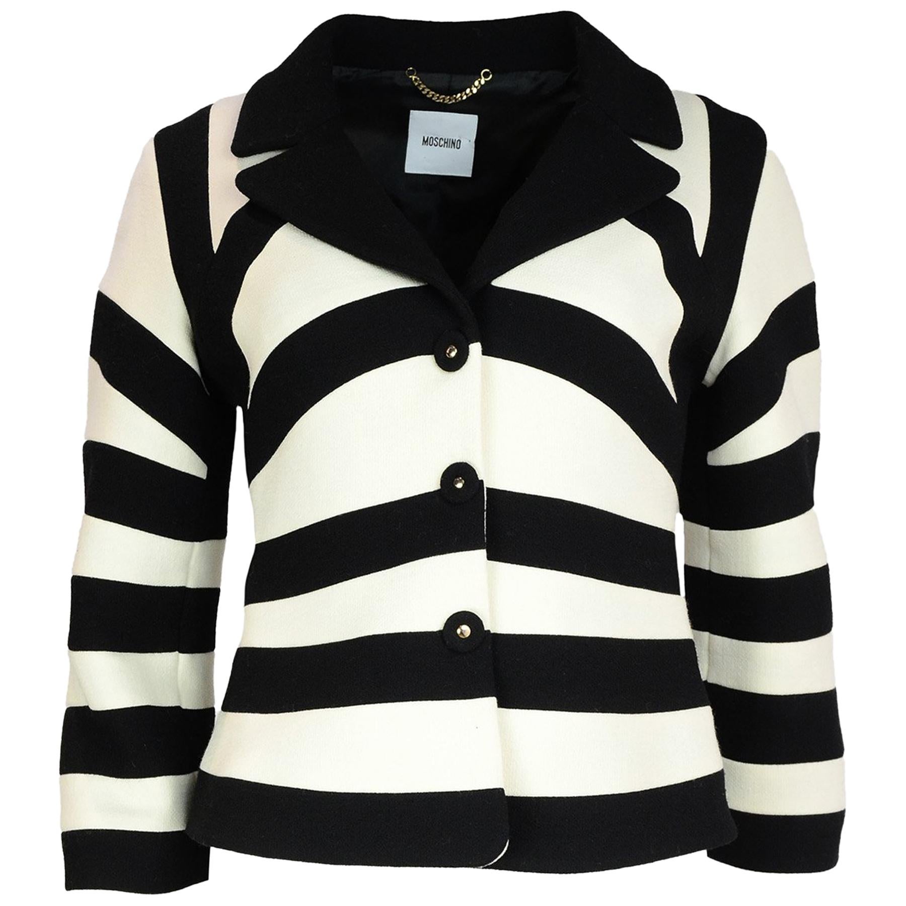 Moschino Black & White Stripe/Chevron 3/4 Sleeve Jacket Blazer Sz 8
