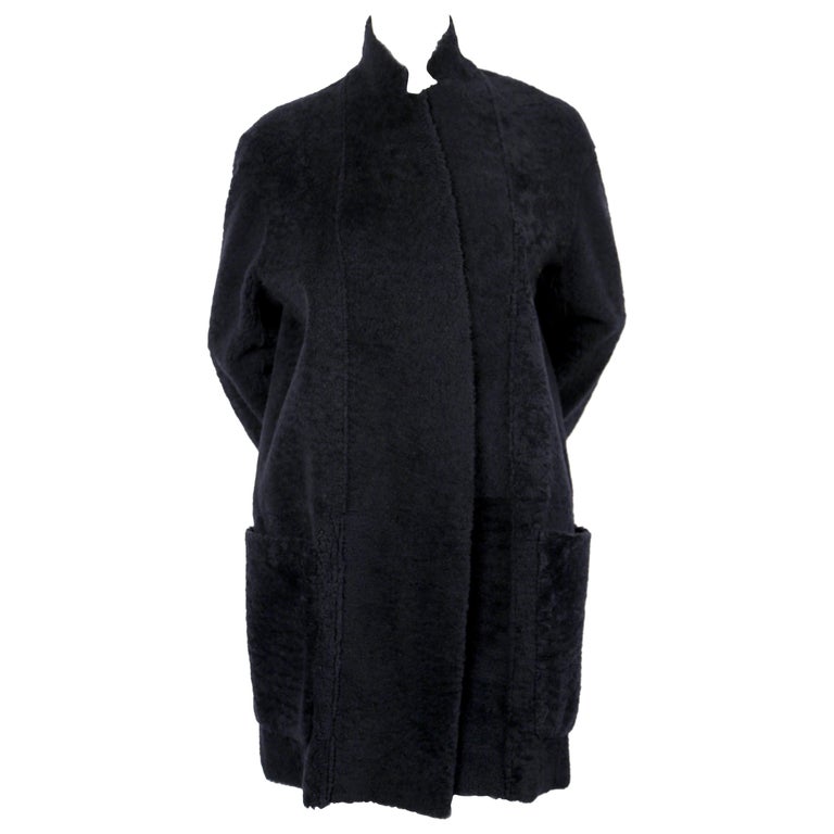 CELINE by PHOEBE PHILO navy blue shearling coat at 1stDibs | celine ...