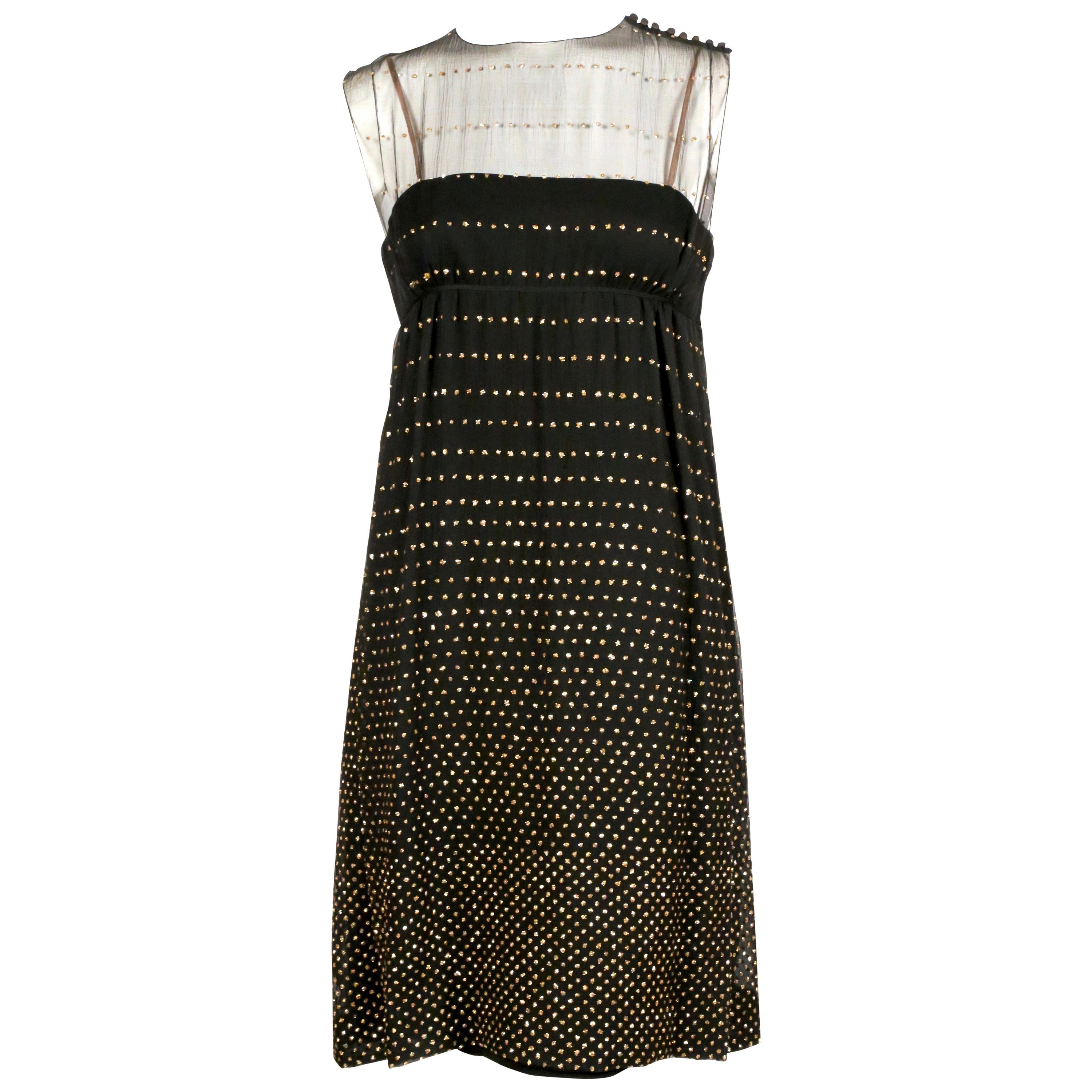 black dress with gold stripes