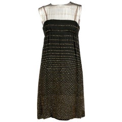 1960's PAULINE TRIGERE black silk dress with gold stripes