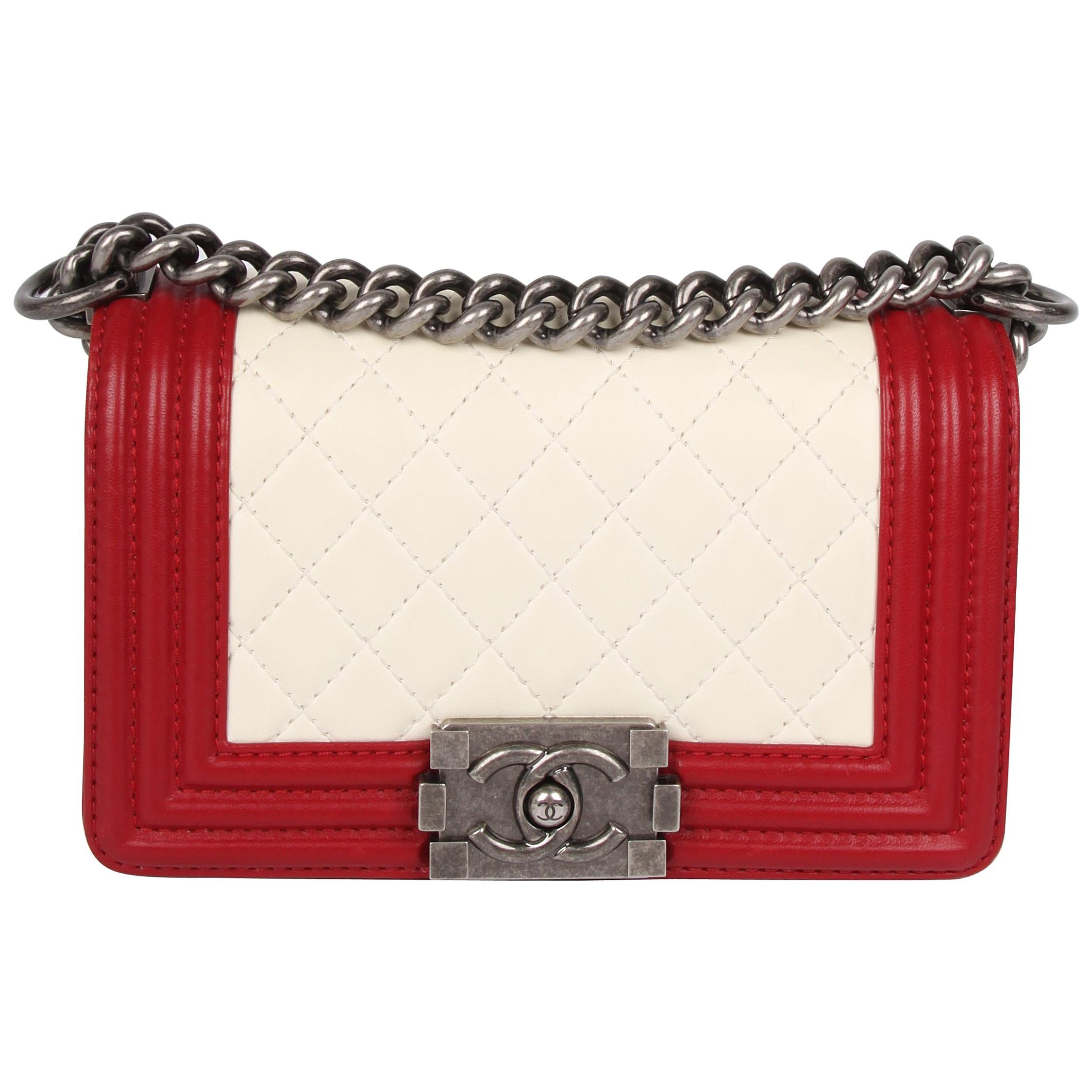 Chanel Quilted Lambskin Le Boy Bag Mini - red/white For Sale