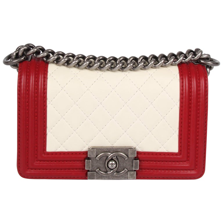 Chanel Quilted Lambskin Le Boy Bag Mini red/white For Sale at 1stDibs mini boy bag
