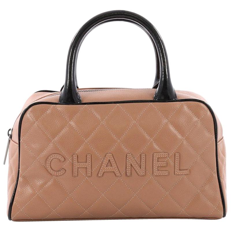 Chanel Embossed Logo Bowler Bag Quilted Caviar Small