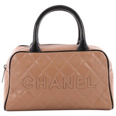 Chanel Embossed Logo Bowler Bag Quilted Caviar Small
