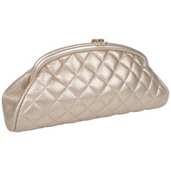 Chanel Quilted and Perforated Leather Timeless Classic Clutch - gold
