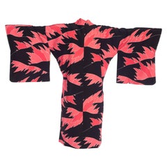 Black & Salmon Pink Japanese Silk Kimono