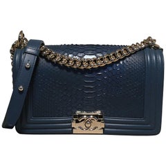 Chanel Marine Blue Snakeskin Le Boy Classic Flap Shoulder Bag For Sale at  1stDibs