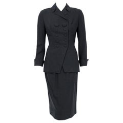 1940's Irene Lentz Couture Gray Pinstripe Gabardine Double-Breasted Jacket Suit