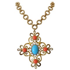 Vintage Gold Plated Chain Link Pendant Necklace