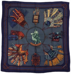 Hermes Blue and Orange 'Euirs Du Desert' Silk Scarf