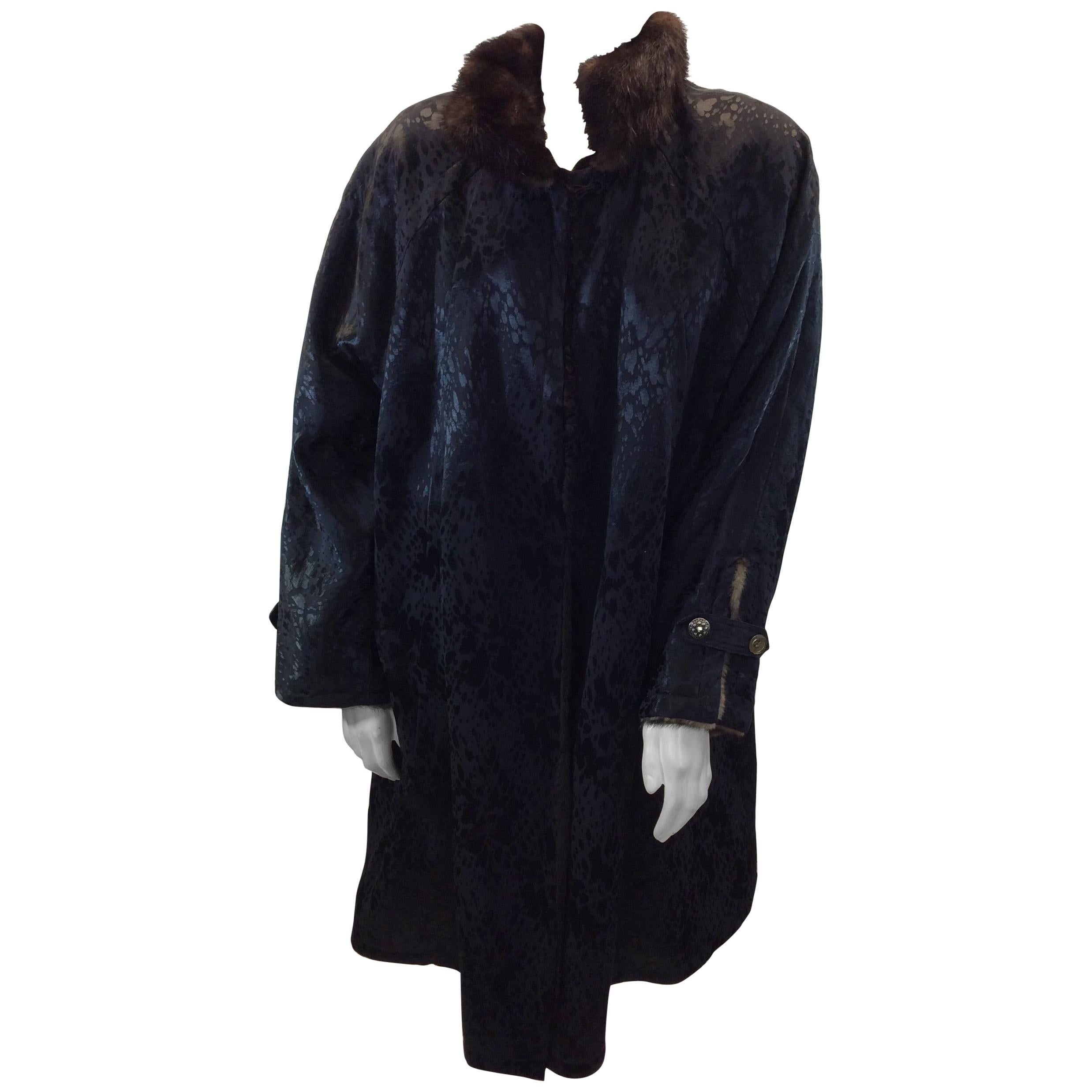 Yves Saint Laurent Black and Brown Sheared Beaver and Mink Coat For Sale