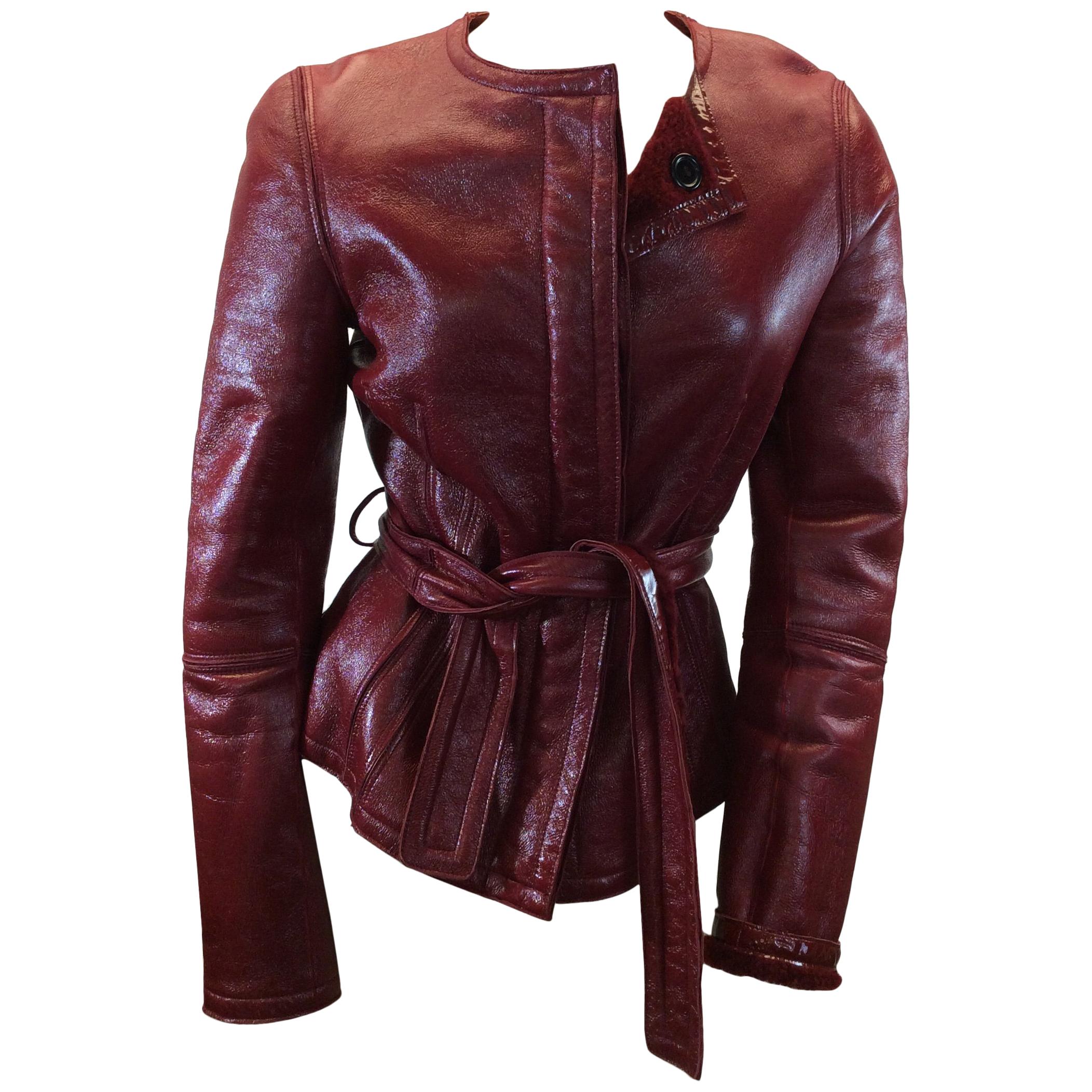 Yves Saint Laurent Red Leather and Shearling Jacket For Sale