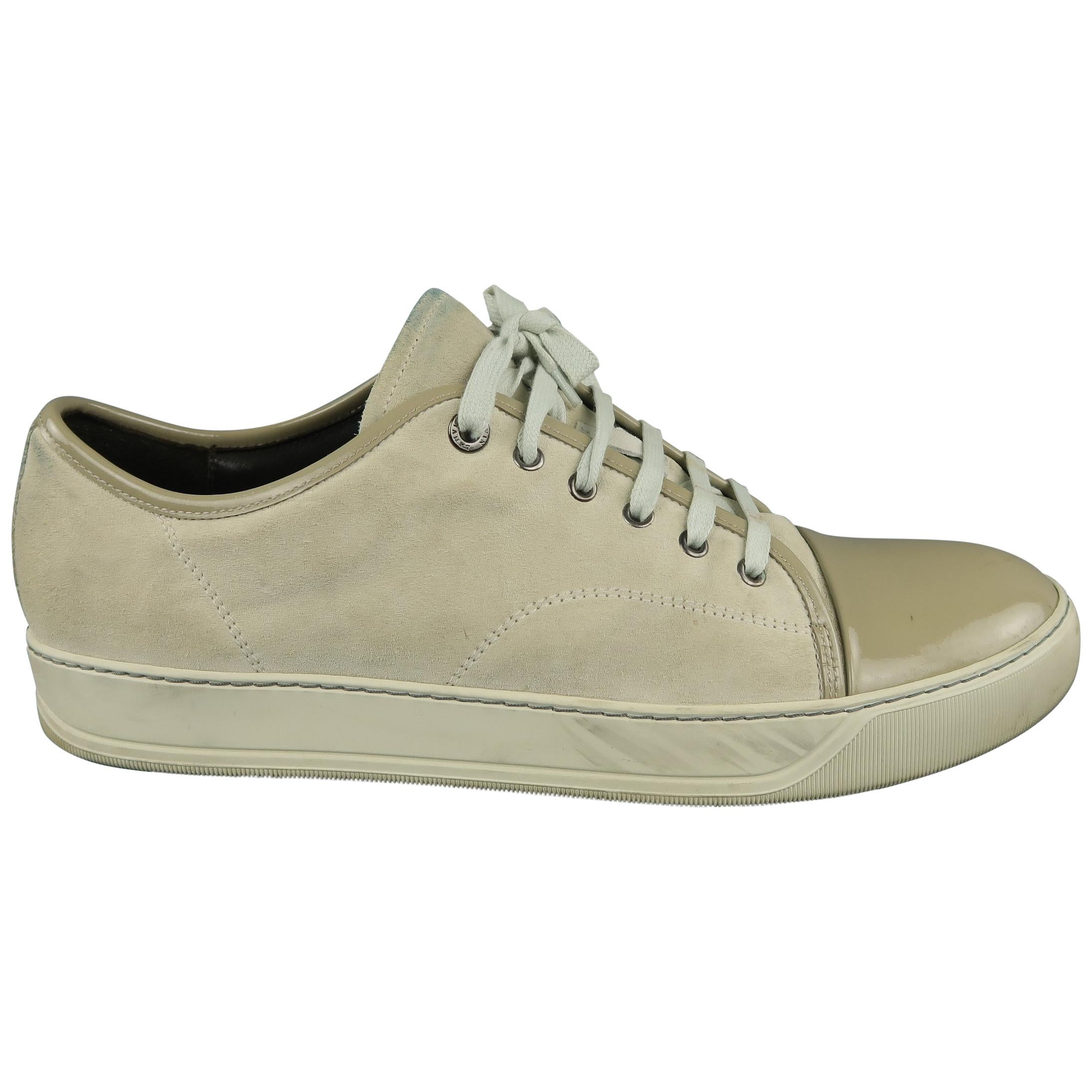 LANVIN Size 13 Ivory Solid Suede Sneakers