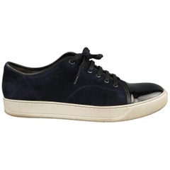 LANVIN Size 13 Navy & Black Two Toned Suede Sneakers