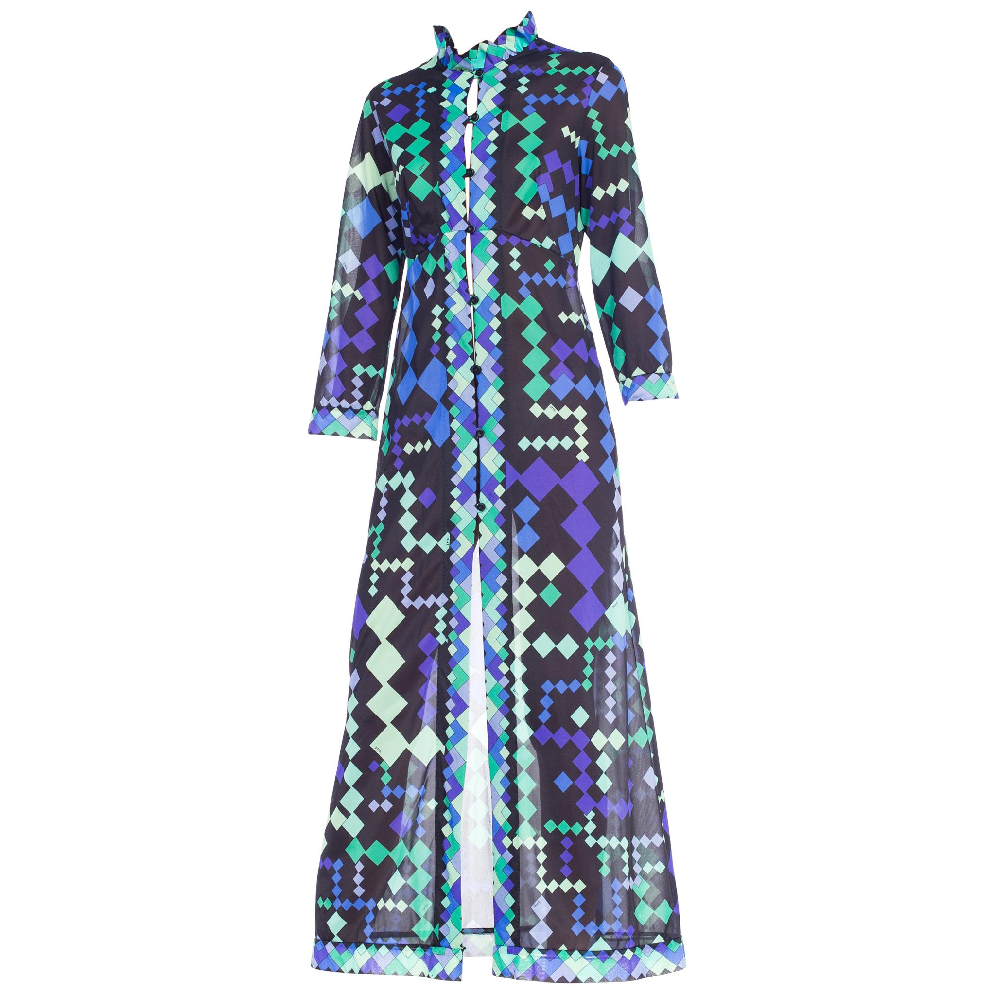 1960s Pucci Silky Nylon Mod Geometric Robe Duster Dress