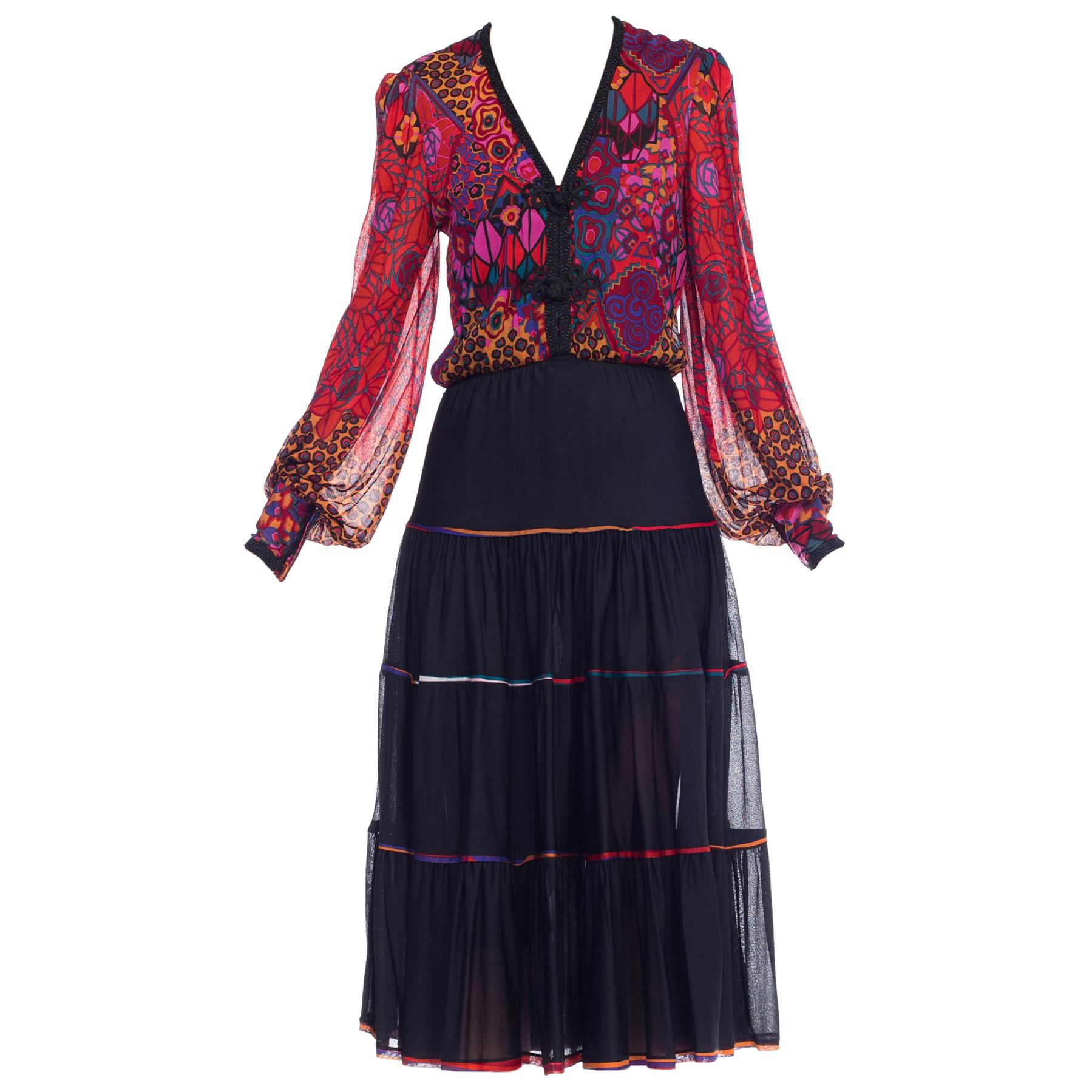 1970S FIORELLA Italian Jersey Boho Dress With Tassels