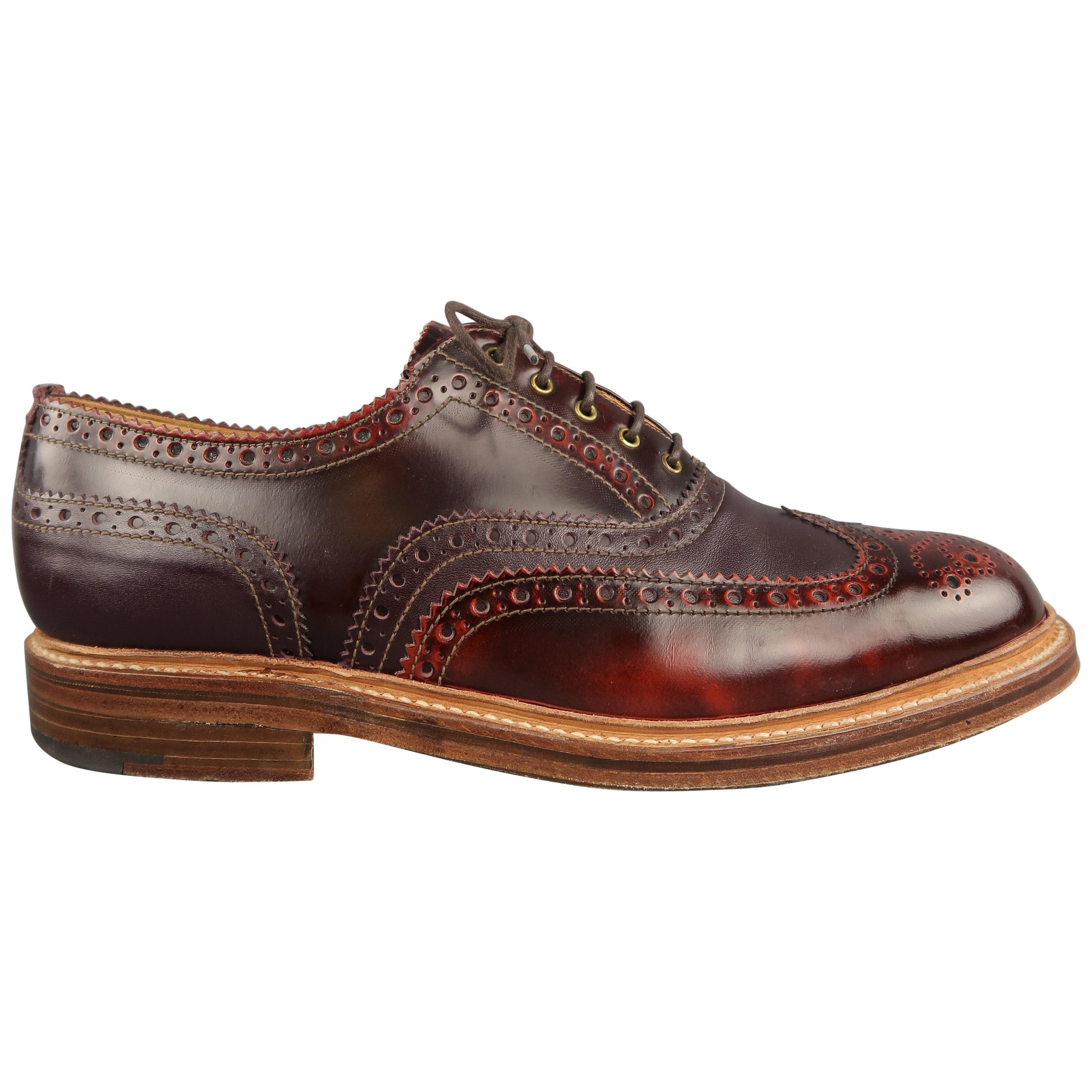 GRENSON Size 12 Burgundy Perforated Leather Lace Up Brogue