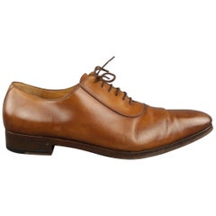 GUCCI Size 13 Tan Solid Leather Lace Up Shoes