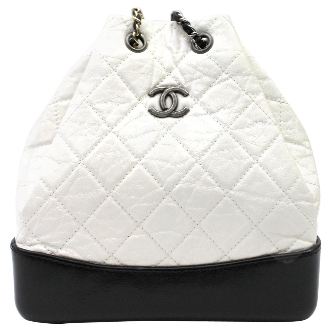 Chanel White/Black Quilted Aged Leather Gabrielle Backpack Chanel