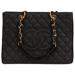 2014 Chanel Black Quilted Caviar Leather Grand Shopping Tote