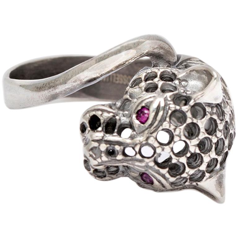 Puro Iosselliani Iconic Panther's head Engagement Ring in Silver For Sale