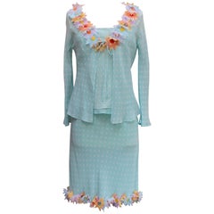 Moschino blue chiffon set with white polka dots