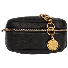 1990 Chanel Black Quilted Lambskin Vintage Medallion Belt Bag